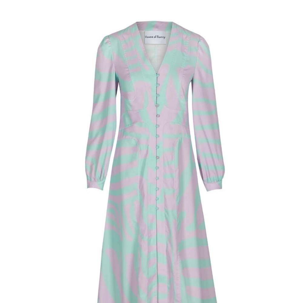 House of Sunny Green and Blue Long Sleeve Sundress
